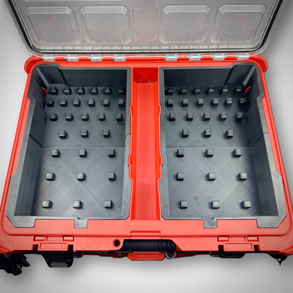 Empty Metric & SAE Deep Impact Socket Organiser Insert displayed inside the Milwaukee PACKOUT™ Organiser, showing dedicated slots for clean and structured storage.
