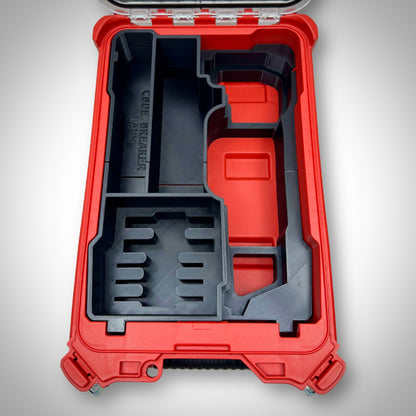 Empty M12 FUEL Multi-Tool Insert placed inside the PACKOUT™ Compact Organiser, showcasing the custom-molded compartments.
