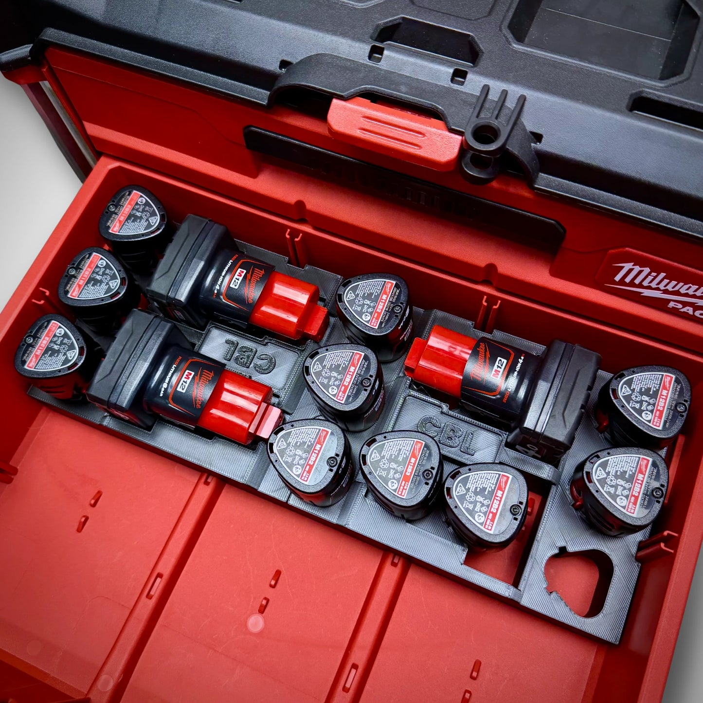 M12 Battery Storage SIDEWAYS Insert for Milwaukee PACKOUT™ Drawers