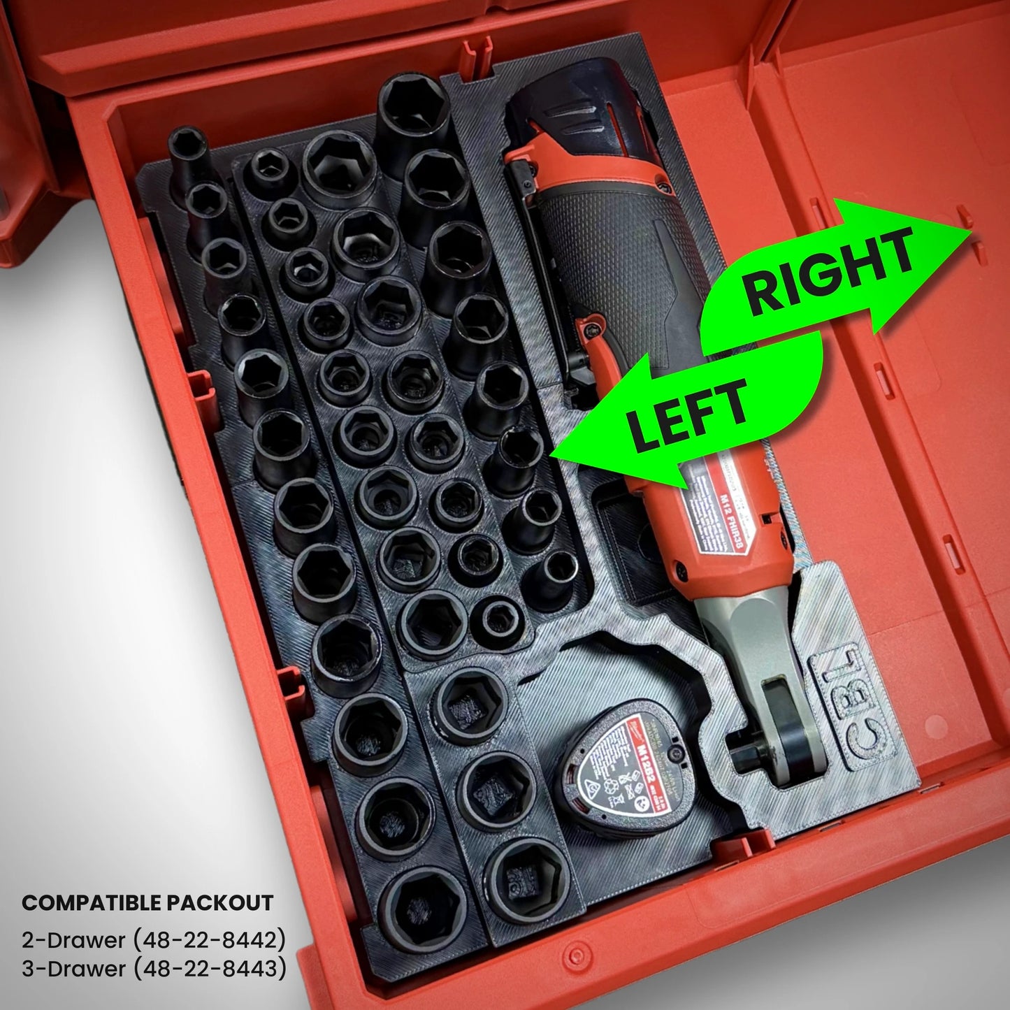 M12 Ratchet & 3/8" Socket Set Insert for Milwaukee PACKOUT™ Drawers