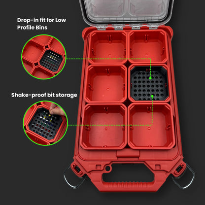 Showcase of inserts for a Milwaukee Packout container