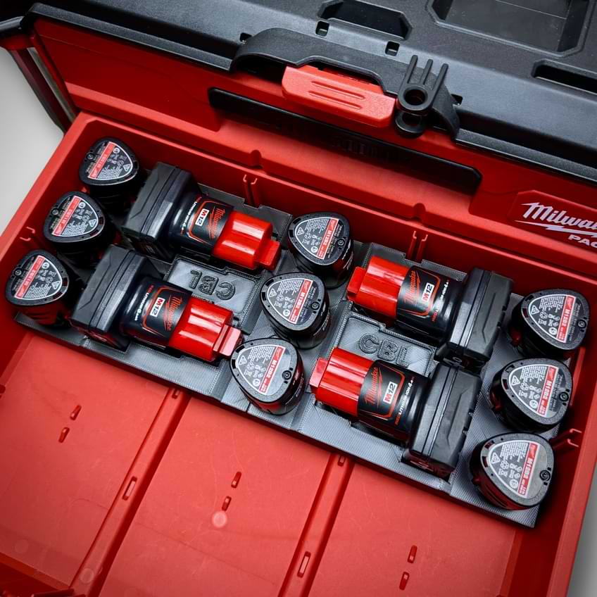 M12 Battery Storage SIDEWAYS Insert for Milwaukee PACKOUT™ Drawers