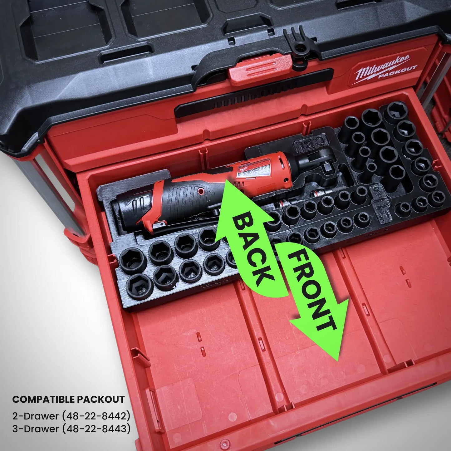 Inserto para juego de carraca M12 y vasos de 3/8" para cajones PACKOUT™ V2