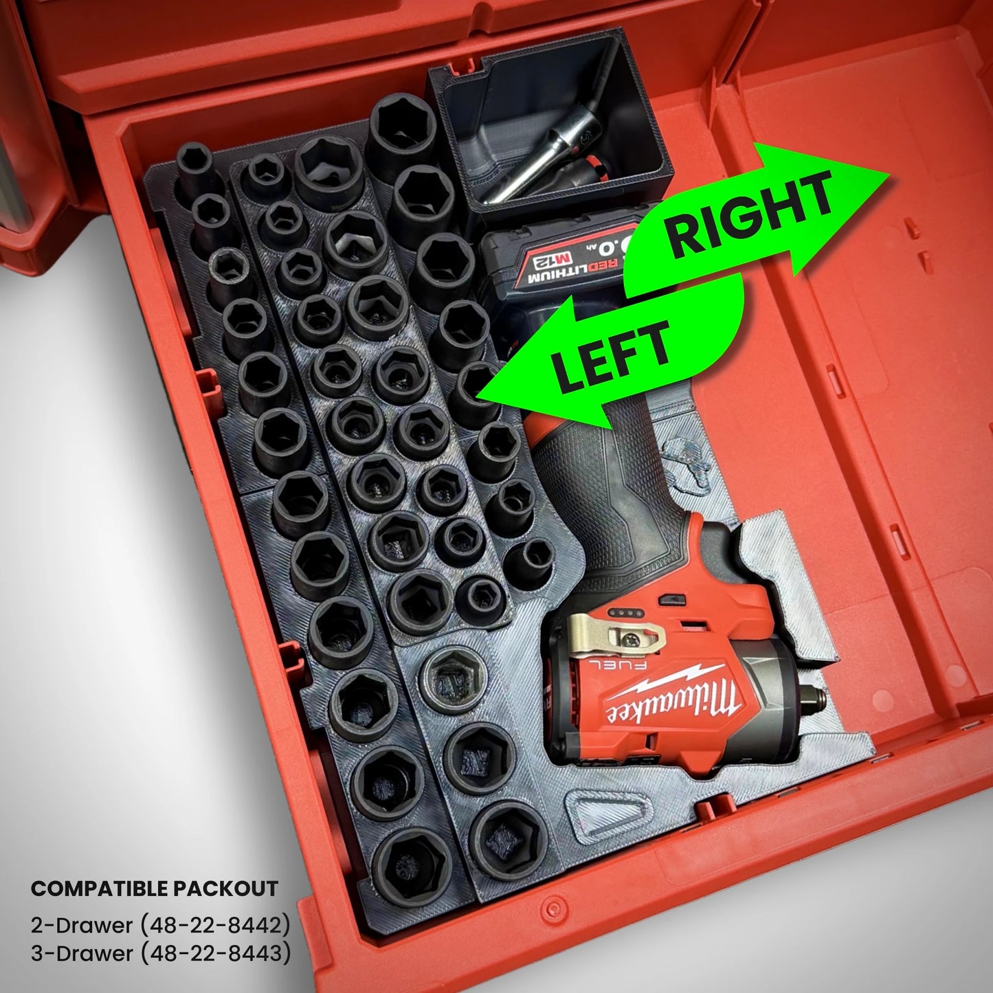 M12 Subcompact Impact & 3/8" Socket Set Insert for Milwaukee PACKOUT™ Drawers