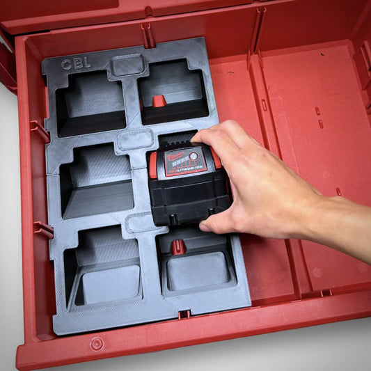 M18 Battery Storage Insert for Milwaukee PACKOUT™ Two-Drawer Toolbox