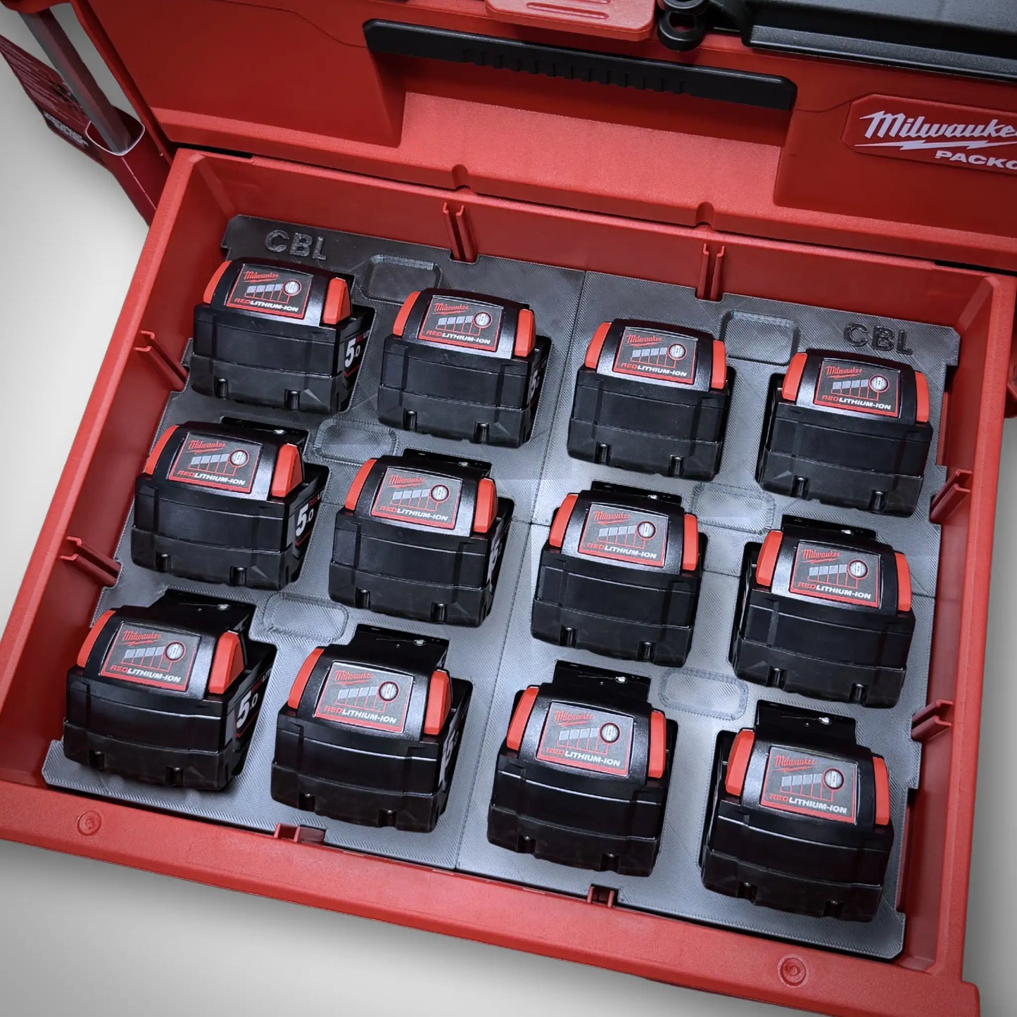 M18 Battery Storage Insert for Milwaukee PACKOUT™ Two-Drawer Toolbox