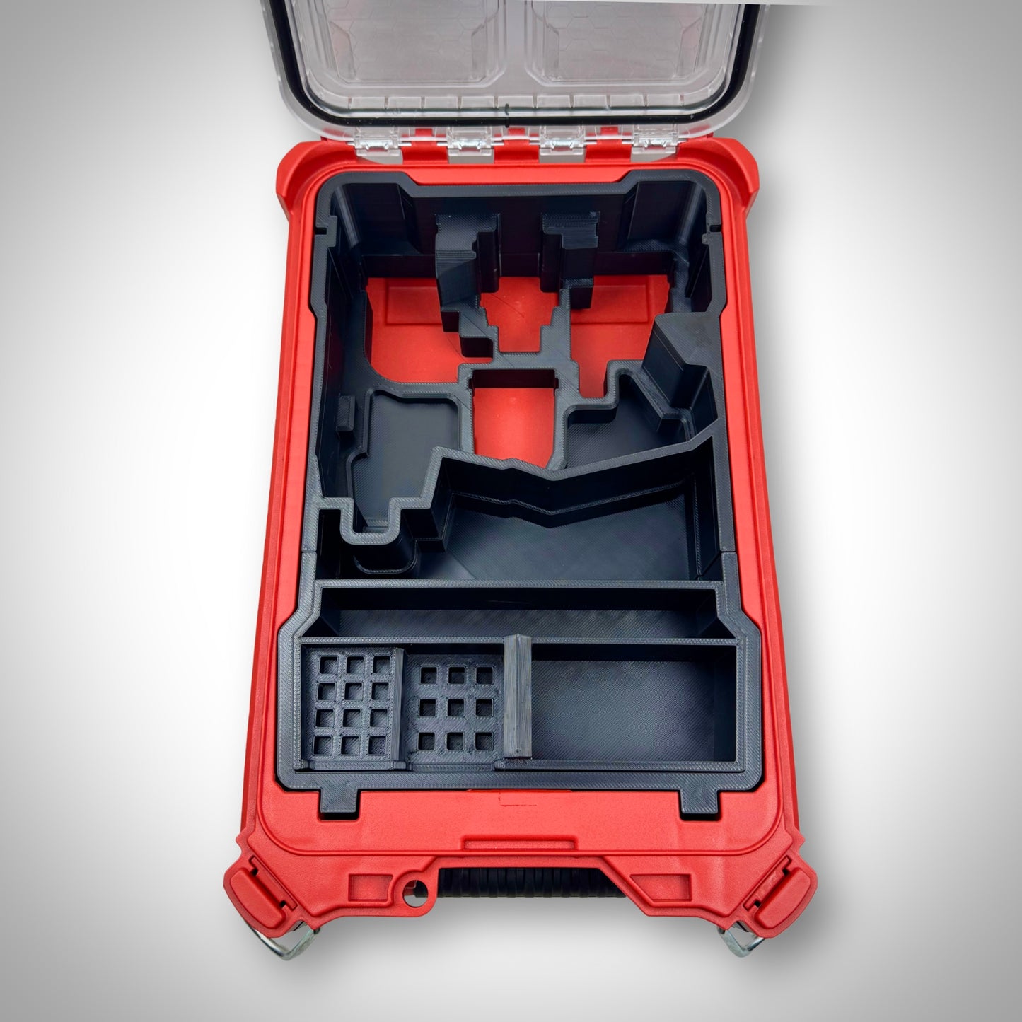 Installation Driver insert shown standalone—inside the PACKOUT™ container, with clearly defined compartments for each head and attachment.
