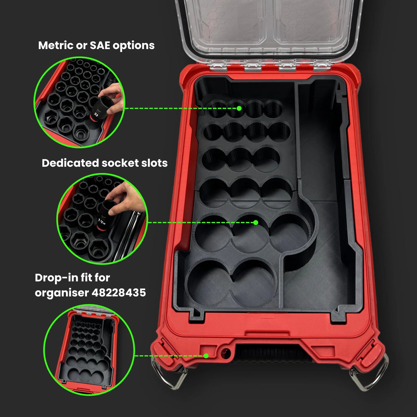 Showcase of a Milwaukee Packout SAE container insert